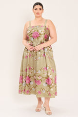 SWEET PEONY MORNING WOVEN MIDI DRESS