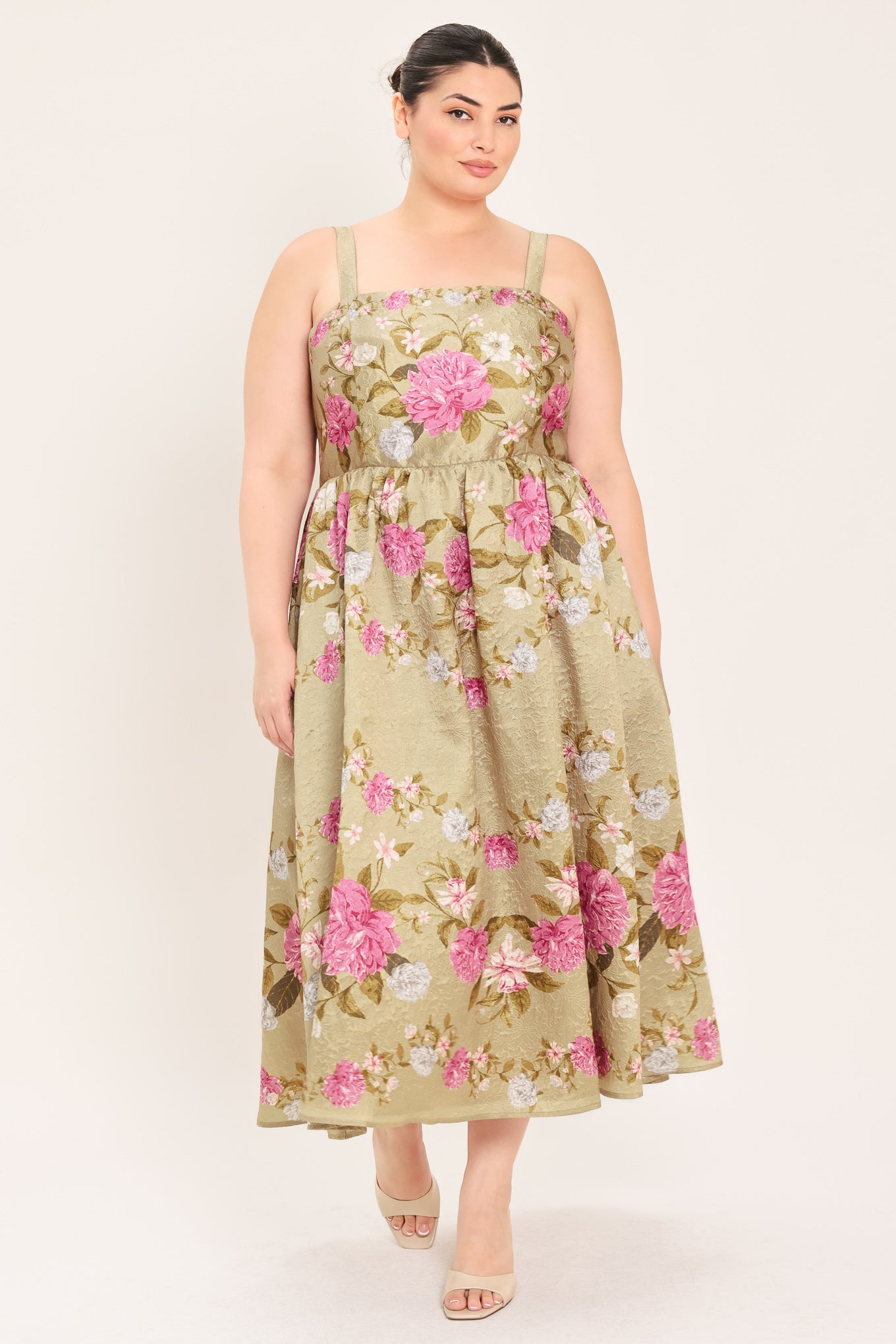 SWEET PEONY MORNING WOVEN MIDI DRESS