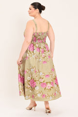 SWEET PEONY MORNING WOVEN MIDI DRESS
