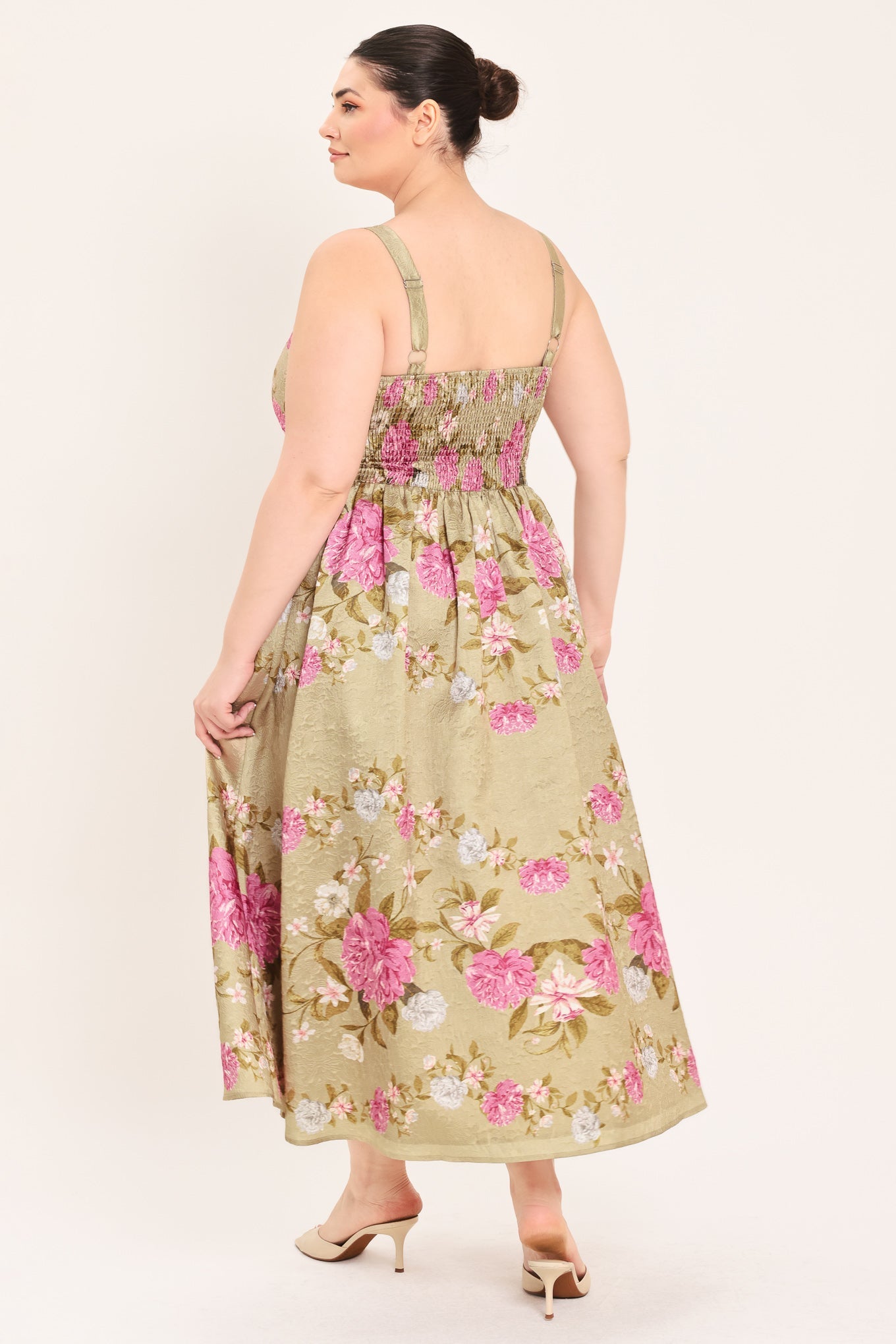 SWEET PEONY MORNING WOVEN MIDI DRESS