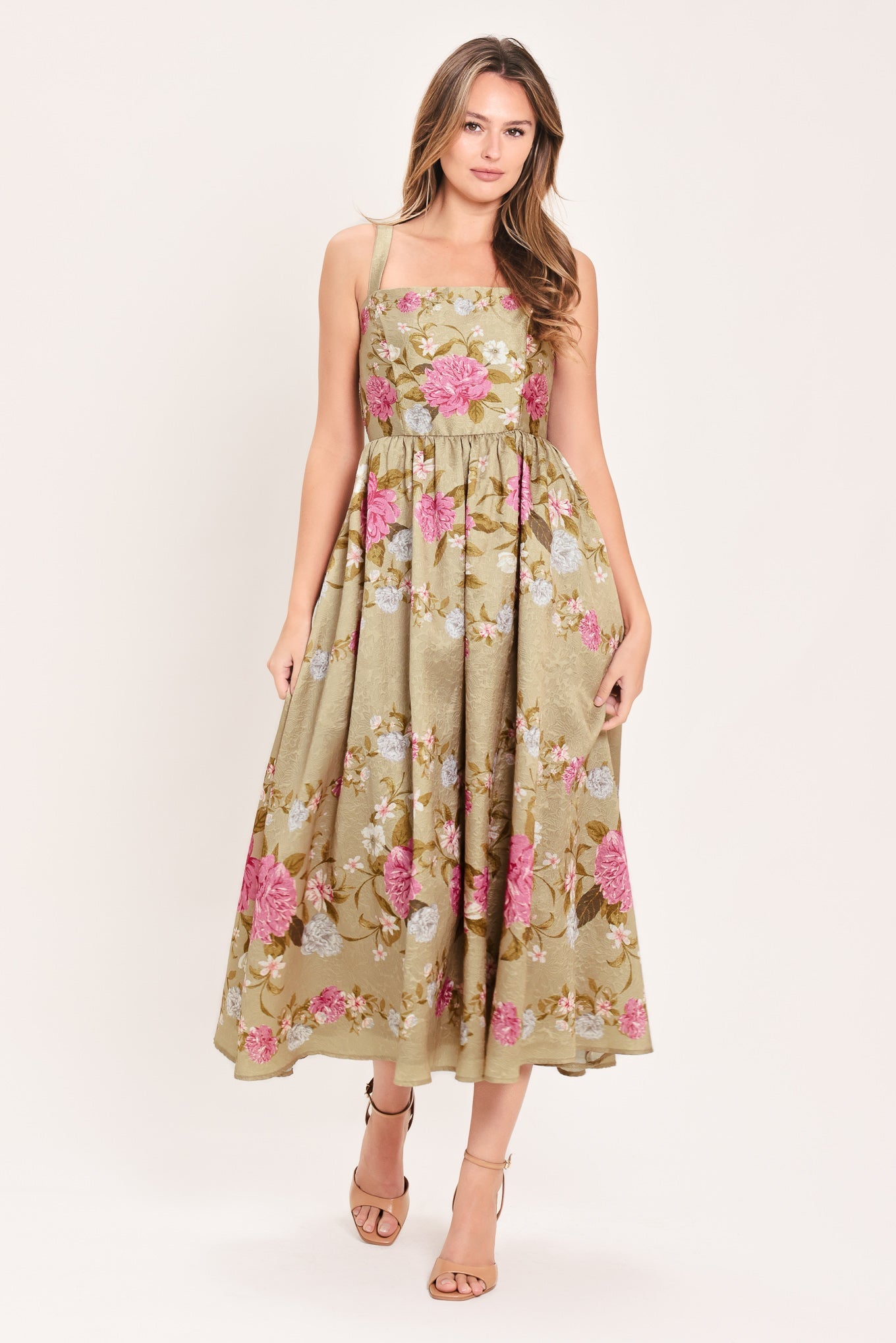 SWEET PEONY MORNING WOVEN MIDI DRESS