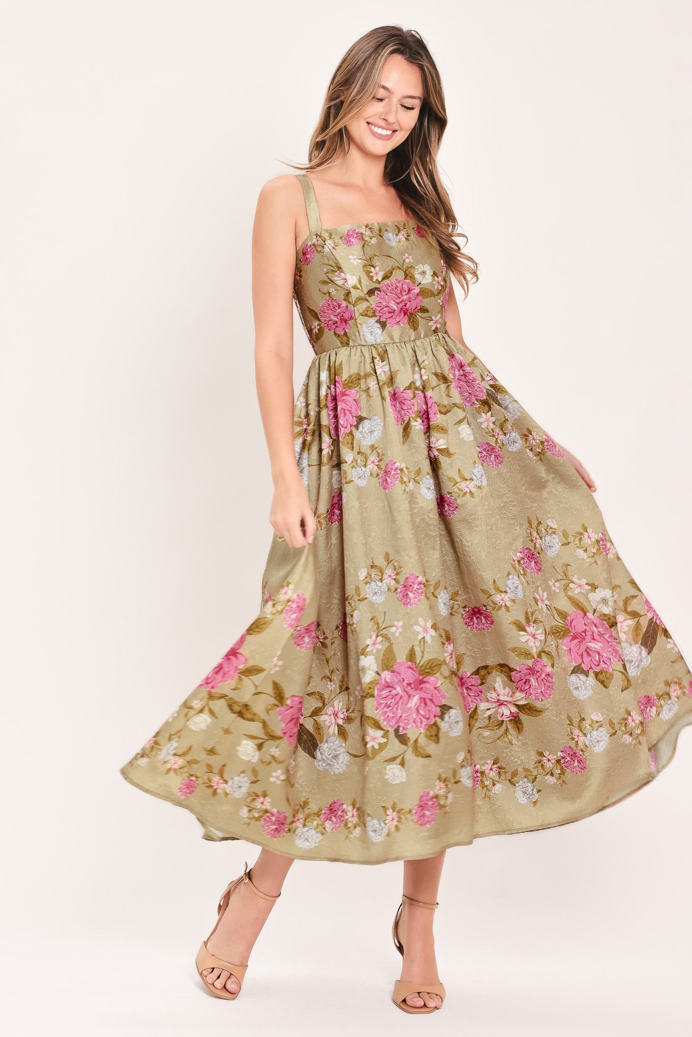 SWEET PEONY MORNING WOVEN MIDI DRESS