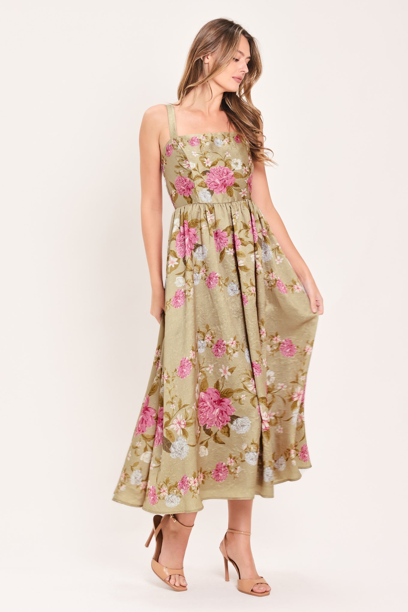 SWEET PEONY MORNING WOVEN MIDI DRESS