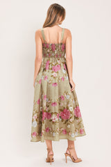 SWEET PEONY MORNING WOVEN MIDI DRESS