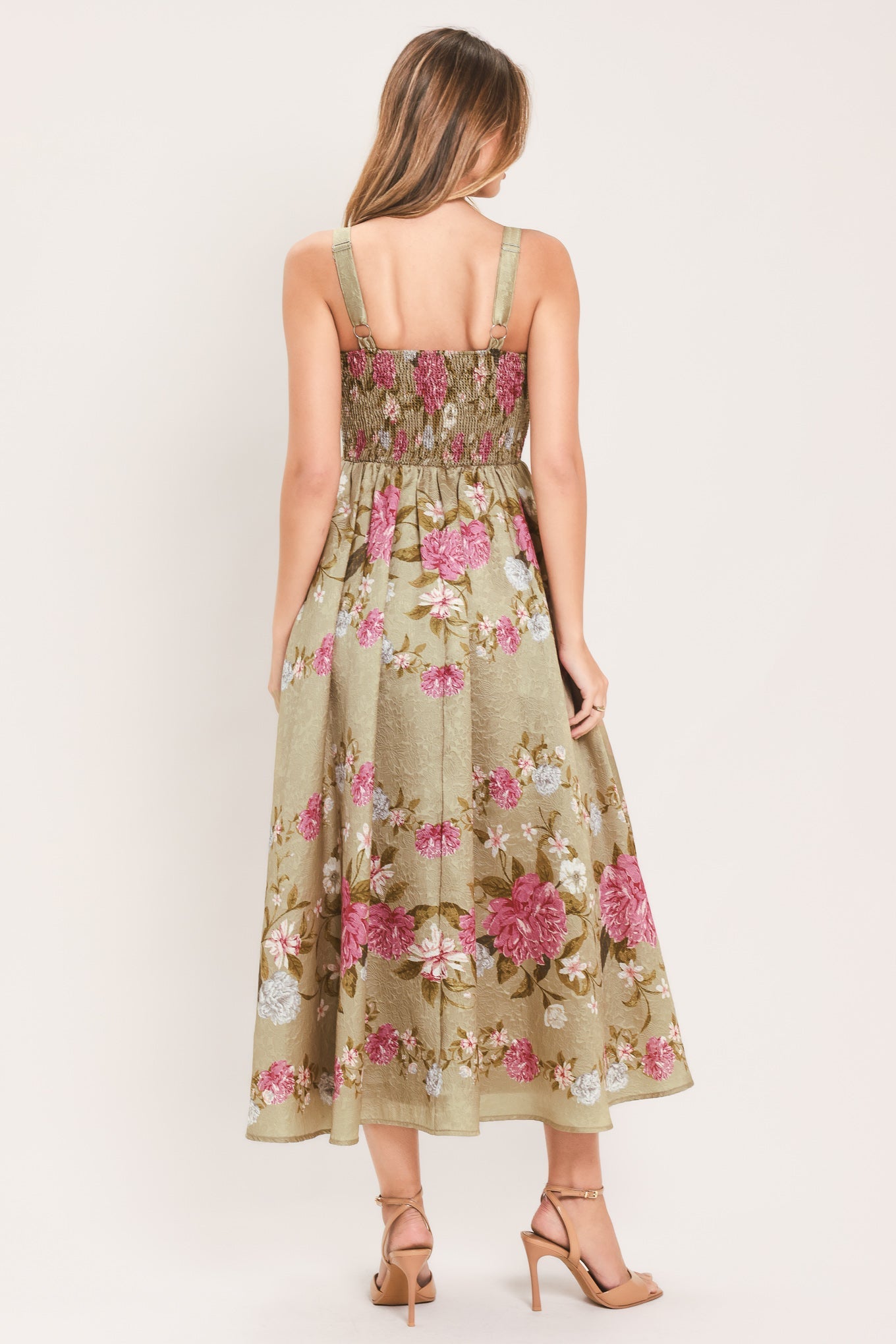 SWEET PEONY MORNING WOVEN MIDI DRESS