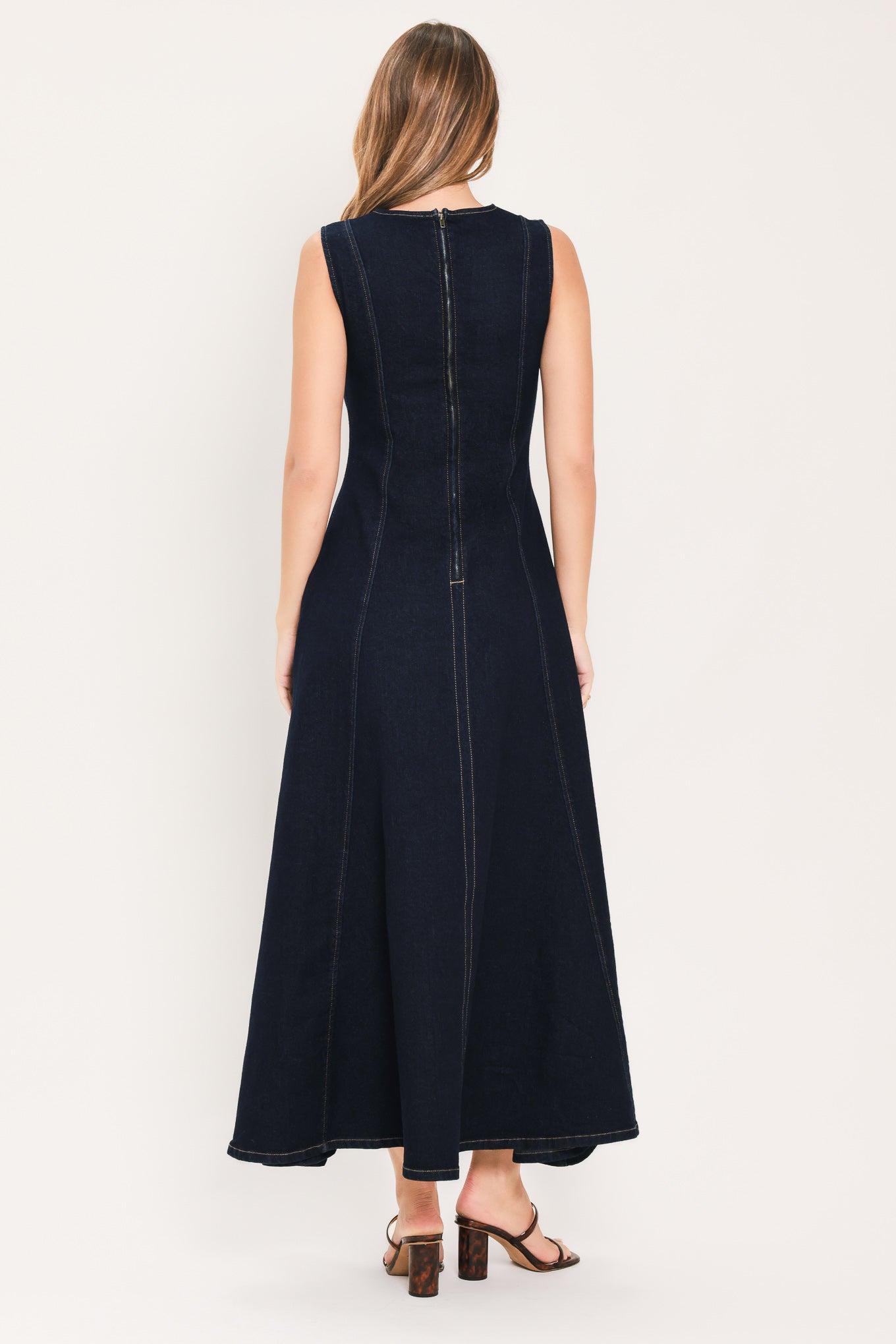 MIDNIGHT GOLDEN SECRET DENIM MAXI DRESS