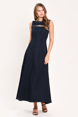 MIDNIGHT GOLDEN SECRET DENIM MAXI DRESS