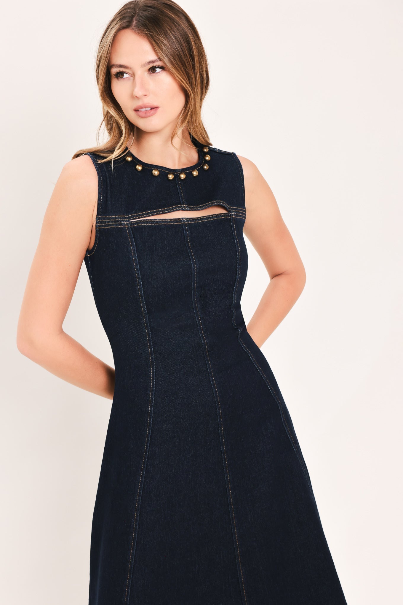 MIDNIGHT GOLDEN SECRET DENIM MAXI DRESS