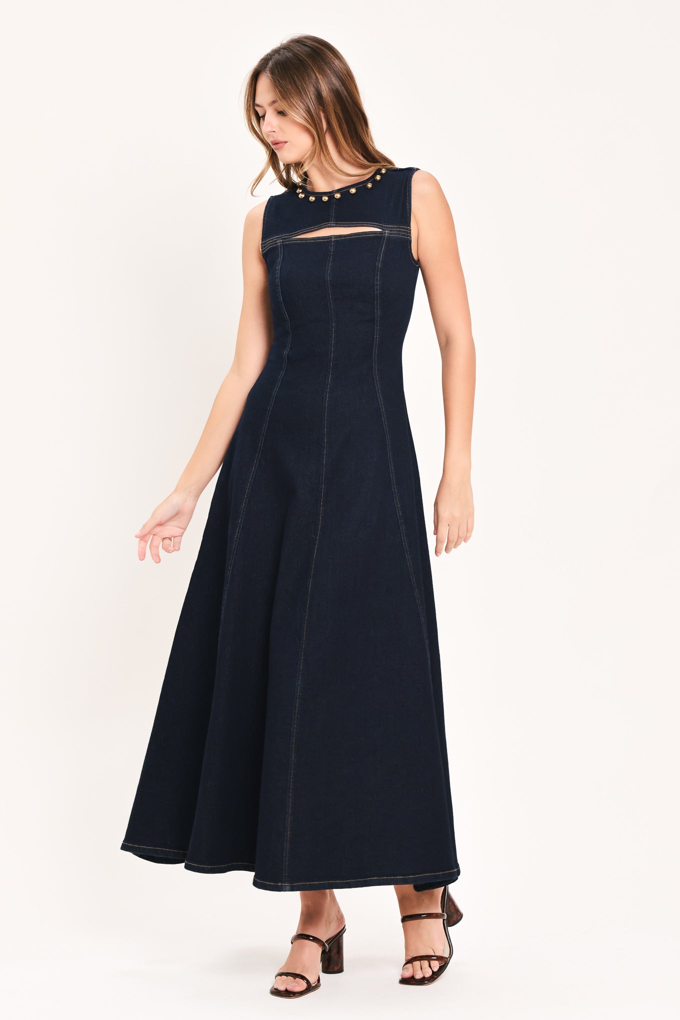 MIDNIGHT GOLDEN SECRET DENIM MAXI DRESS