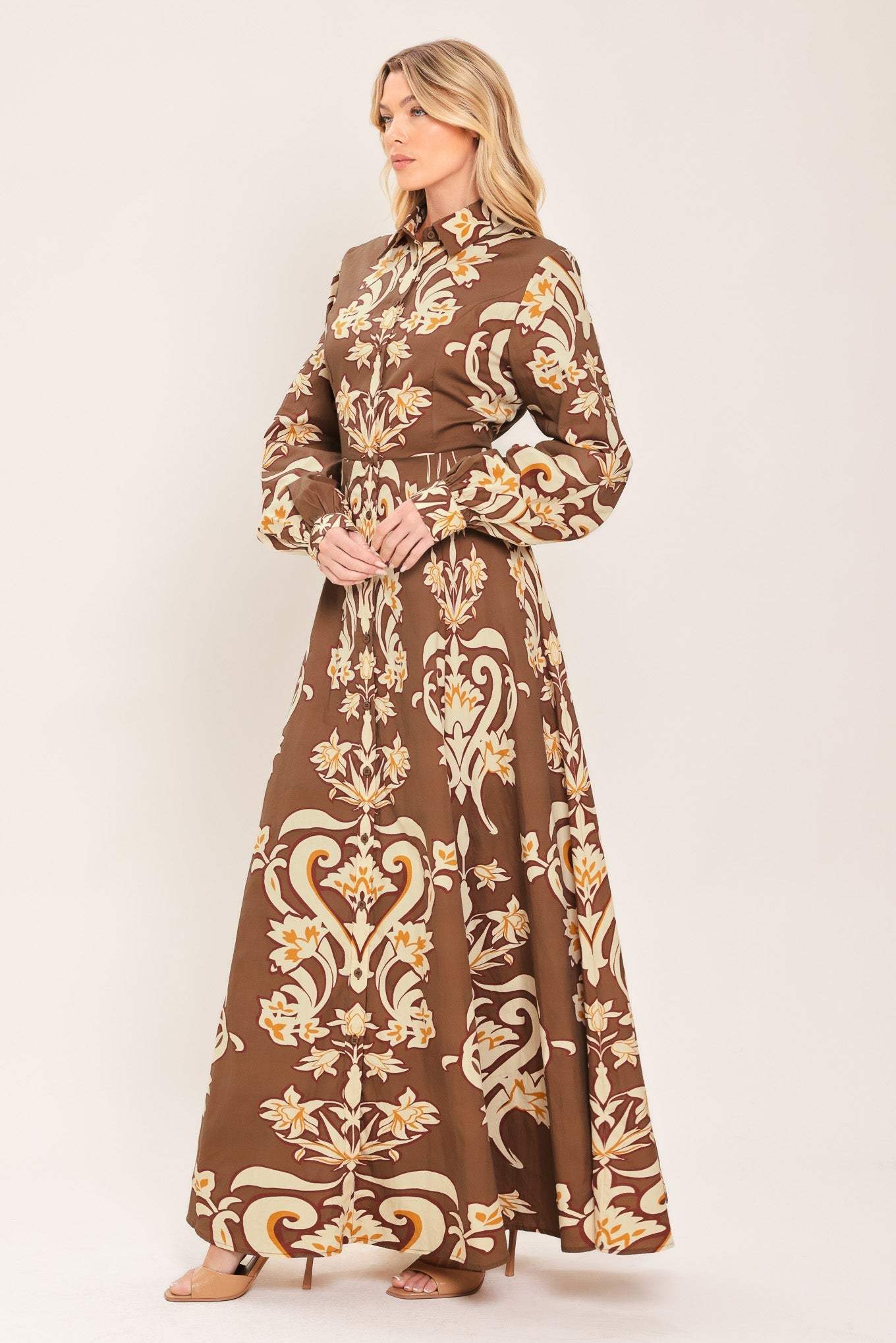 AMBER MEDALLION WOVEN SHIRT MAXI DRESS