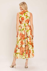 APRICOT SUNSET WOVEN MIDI DRESS