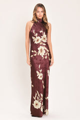 BORDEAUX IVORY BLOOM WOVEN MAXI DRESS
