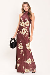 BORDEAUX IVORY BLOOM WOVEN MAXI DRESS