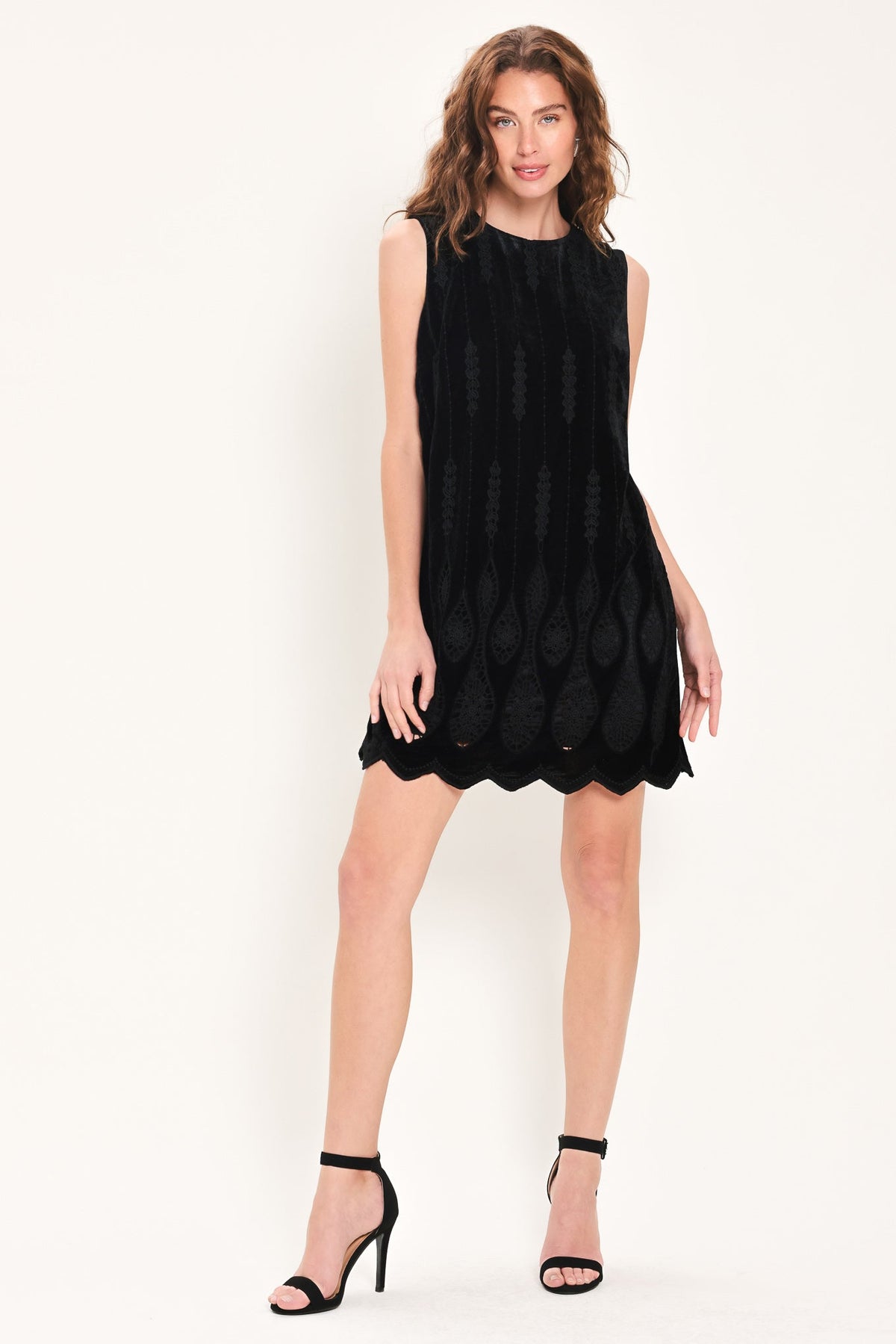 VELVET NOIR BLACK TEXTURED SLEEVELESS MINI DRESS - Flying Tomato - Flyclothing LLC