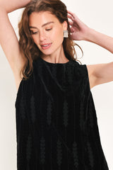 VELVET NOIR BLACK TEXTURED SLEEVELESS MINI DRESS - Flying Tomato - Flyclothing LLC