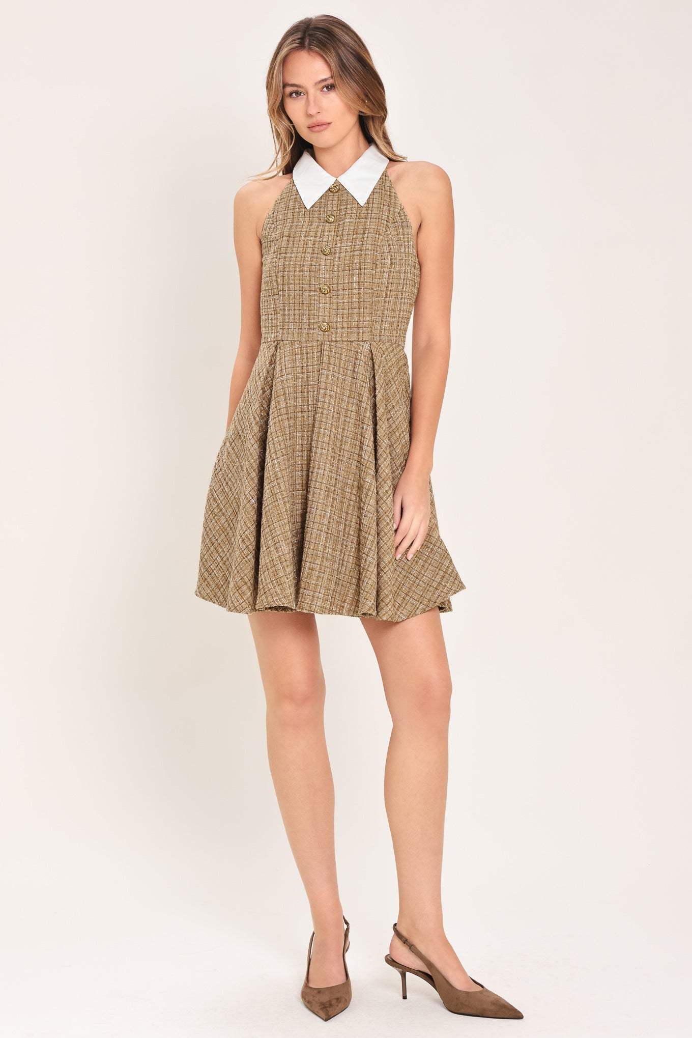 CAMBRIDGE COLLAR WOVEN TWEED MINI DRESS