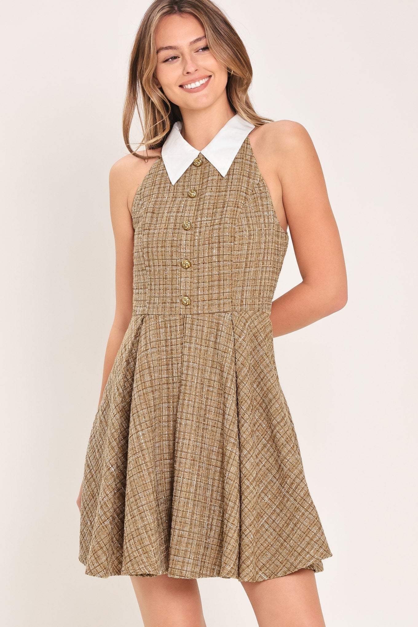 CAMBRIDGE COLLAR WOVEN TWEED MINI DRESS