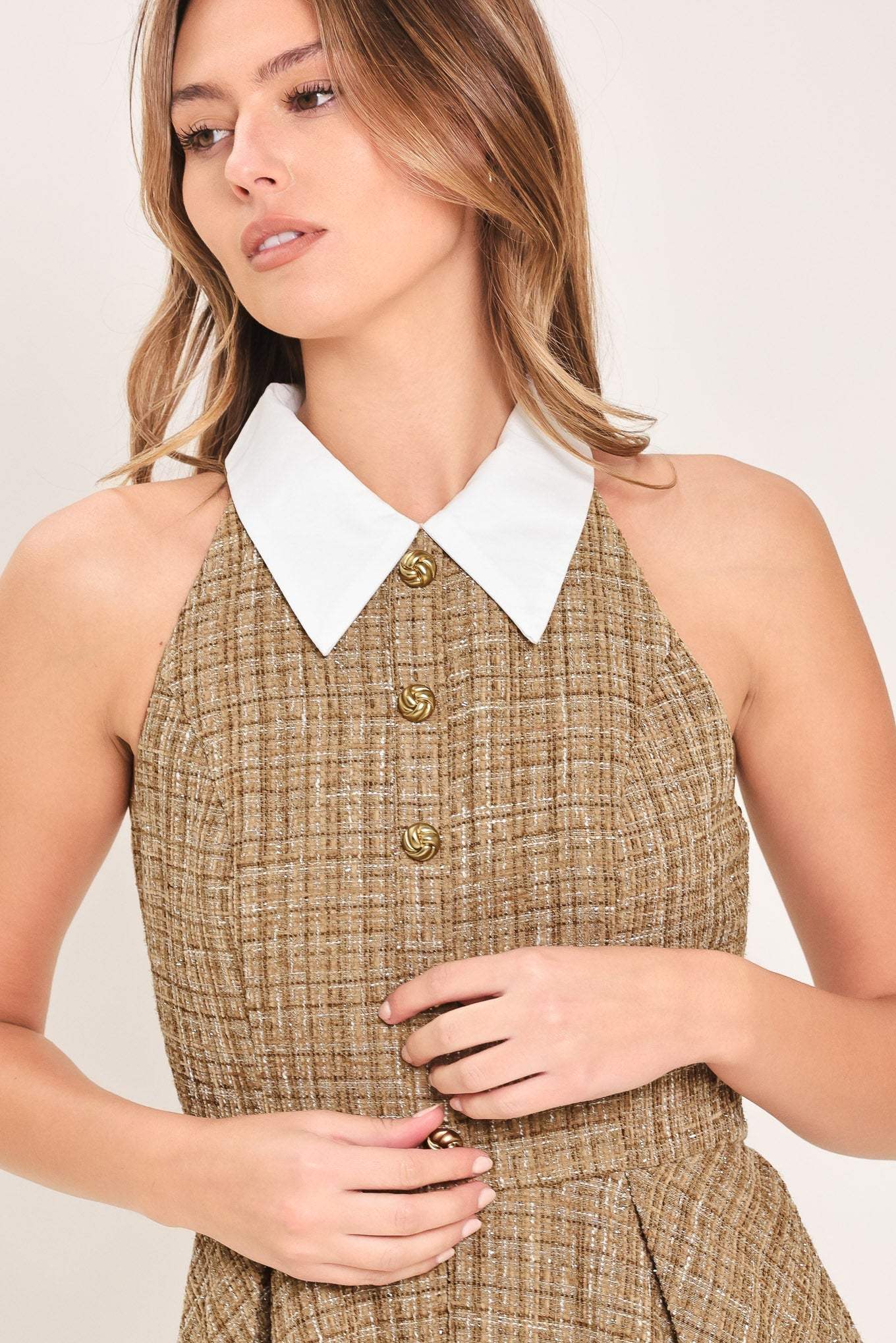 CAMBRIDGE COLLAR WOVEN TWEED MINI DRESS