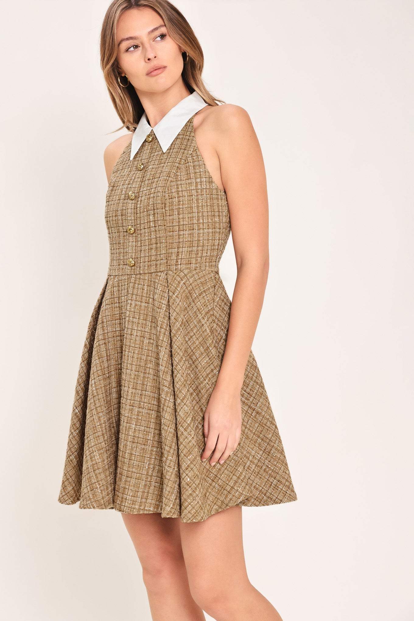 CAMBRIDGE COLLAR WOVEN TWEED MINI DRESS