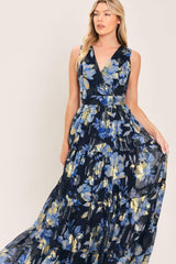 FOIL FLORAL EVENING WOVEN MAXI DRESS