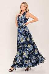 FOIL FLORAL EVENING WOVEN MAXI DRESS