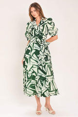 BOTANICAL BREEZE WOVEN TRUE WRAP MIDI DRESS