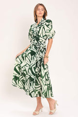 BOTANICAL BREEZE WOVEN TRUE WRAP MIDI DRESS