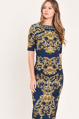 NOBLE GOLDEN FLOURISH WOVEN MIDI DRESS