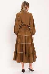 MAPLE TIERED MOMENTS WOVEN MIDI DRESS