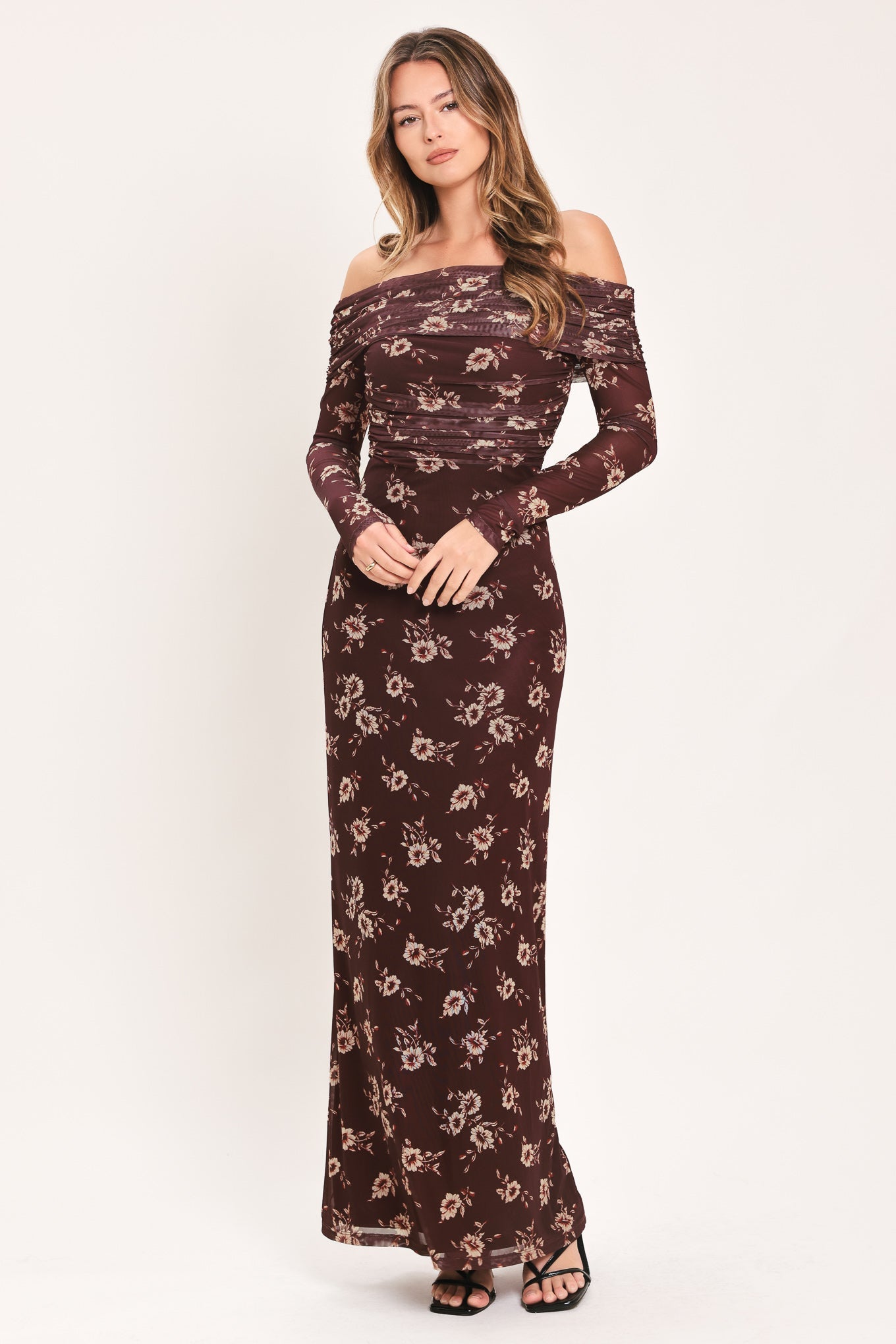 TWILIGHT GARDEN POWER MESH MAXI DRESS