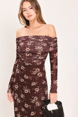 TWILIGHT GARDEN POWER MESH MAXI DRESS