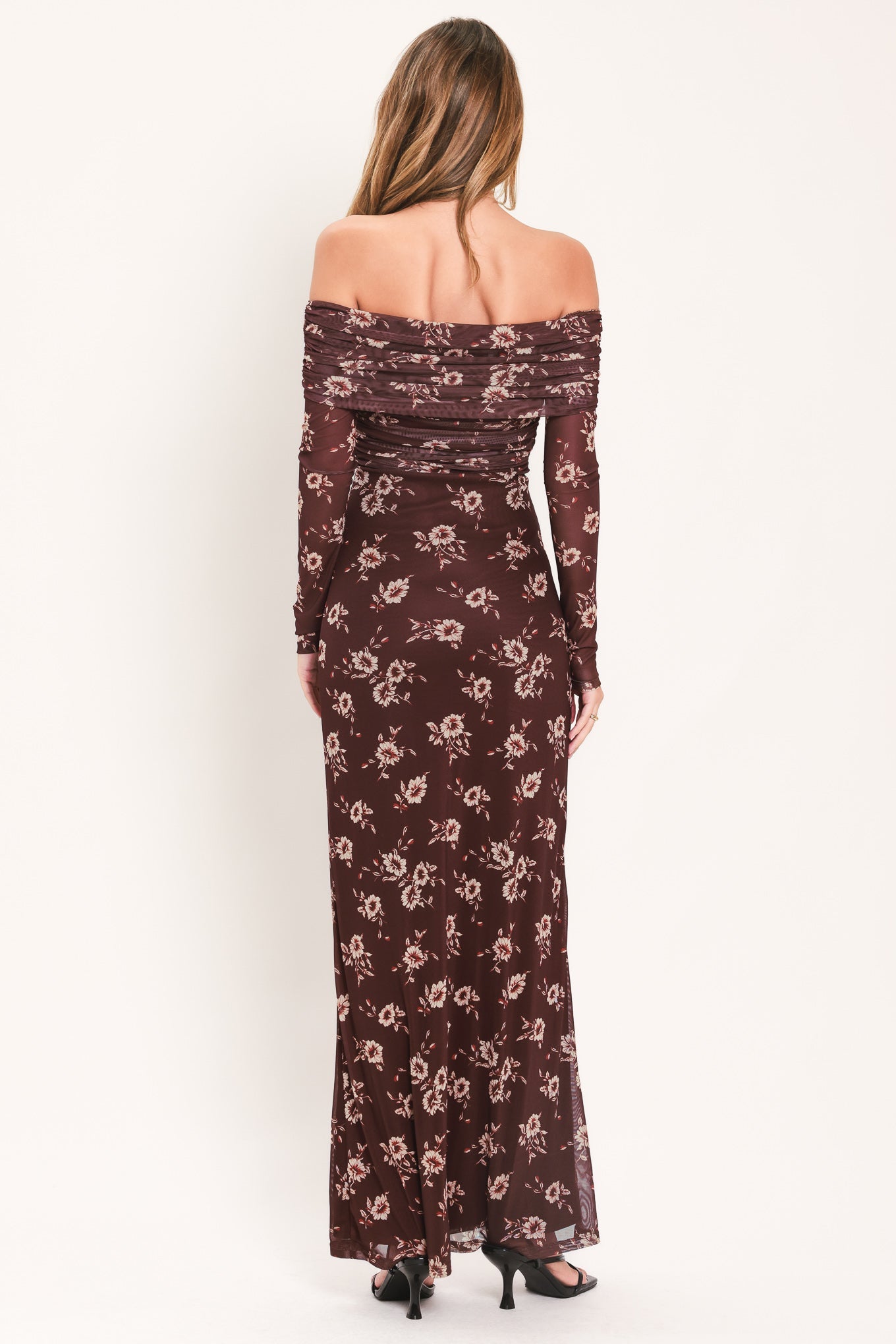 TWILIGHT GARDEN POWER MESH MAXI DRESS