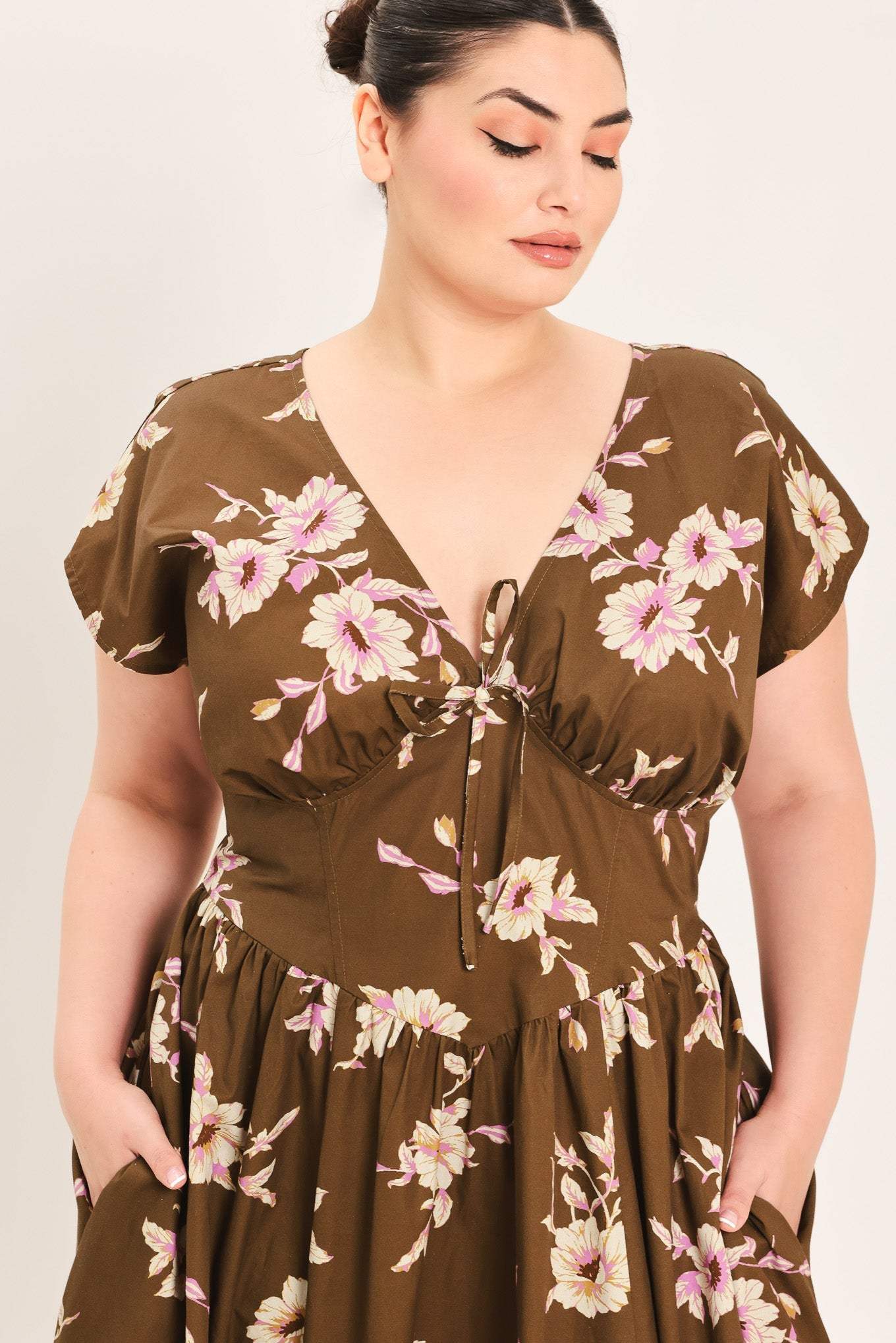 BROWN DAISY WOVEN MIDI DRESS - Flying Tomato - Flyclothing LLC