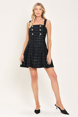 NAVY SPARK NAVY SEQUIN TWEED BUTTON-DETAIL MINI DRESS - Flying Tomato - Flyclothing LLC