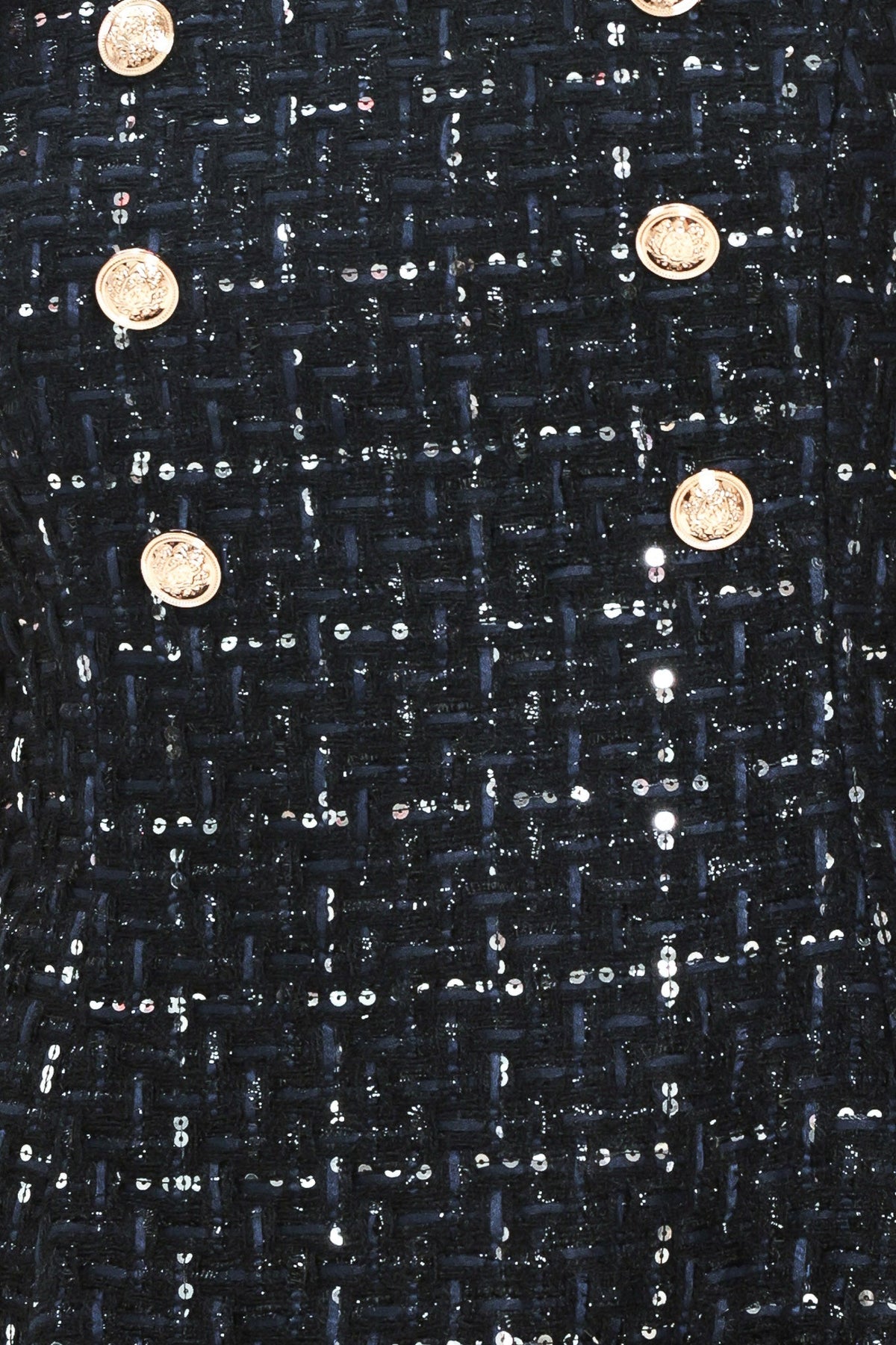 NAVY SPARK NAVY SEQUIN TWEED BUTTON-DETAIL MINI DRESS - Flying Tomato - Flyclothing LLC