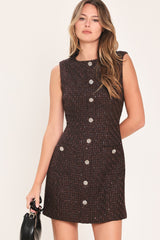 CHAMPAGNE NIGHTS CHOCOLATE SEQUIN TWEED MINI DRESS