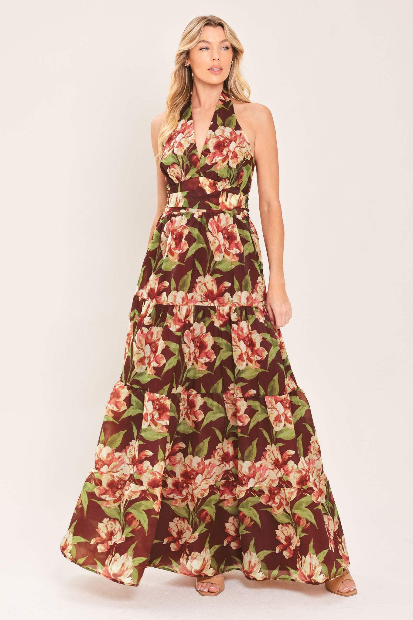MERLOT MAGNOLIA WOVEN MAXI DRESS