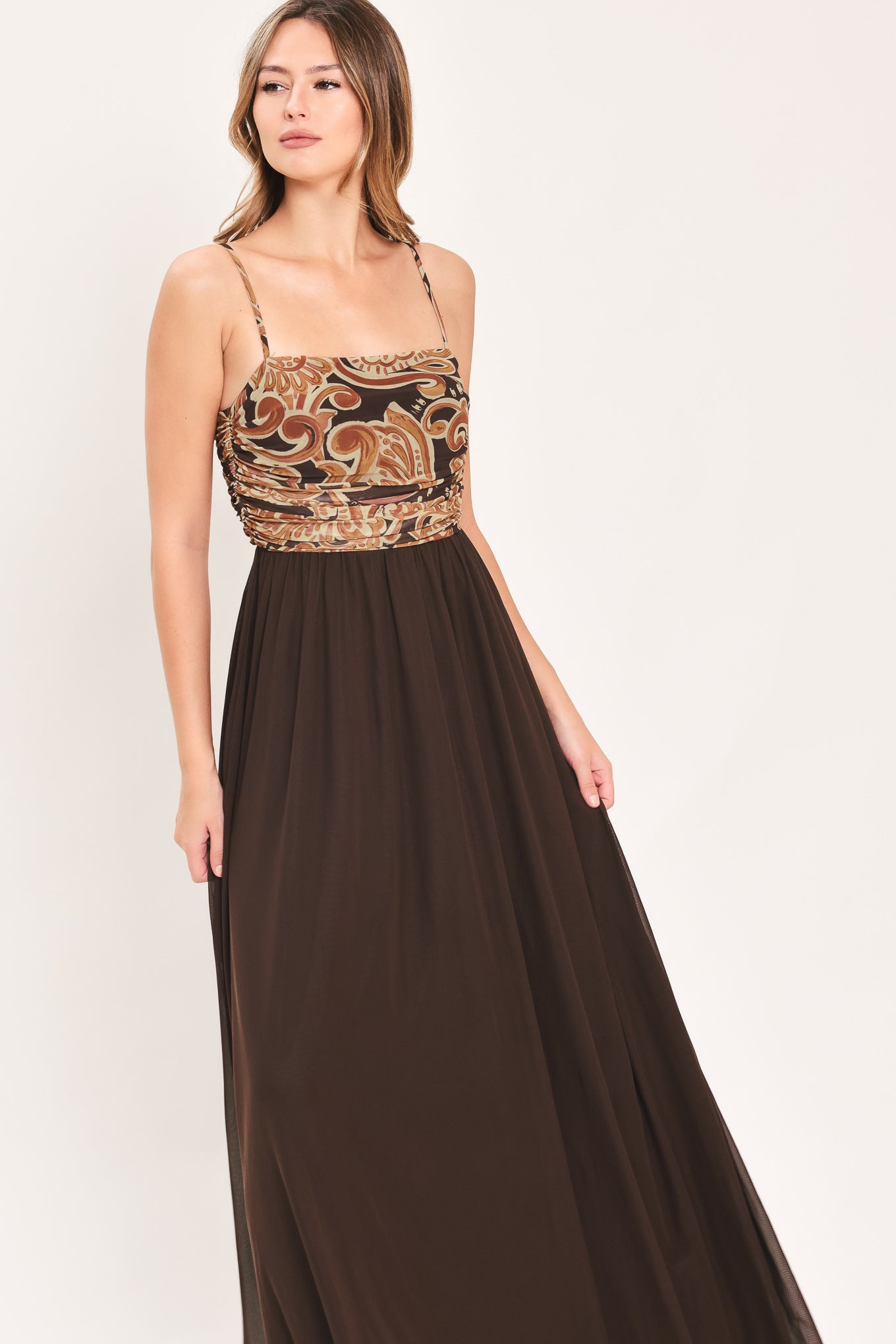 AUTUMN ARABESQUE KISS POWER MESH MAXI DRESS
