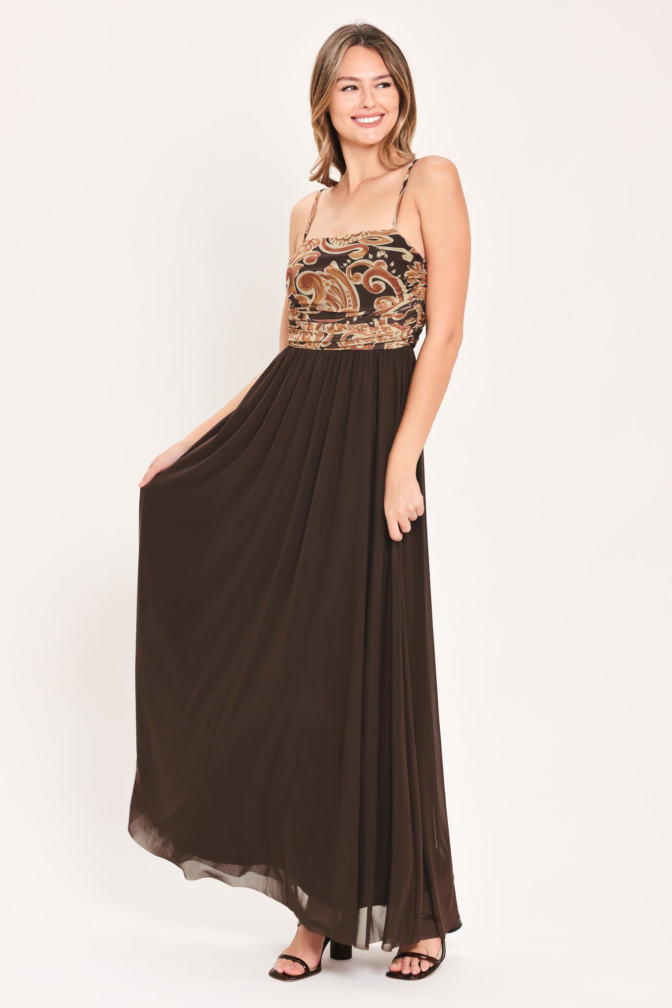 AUTUMN ARABESQUE KISS POWER MESH MAXI DRESS