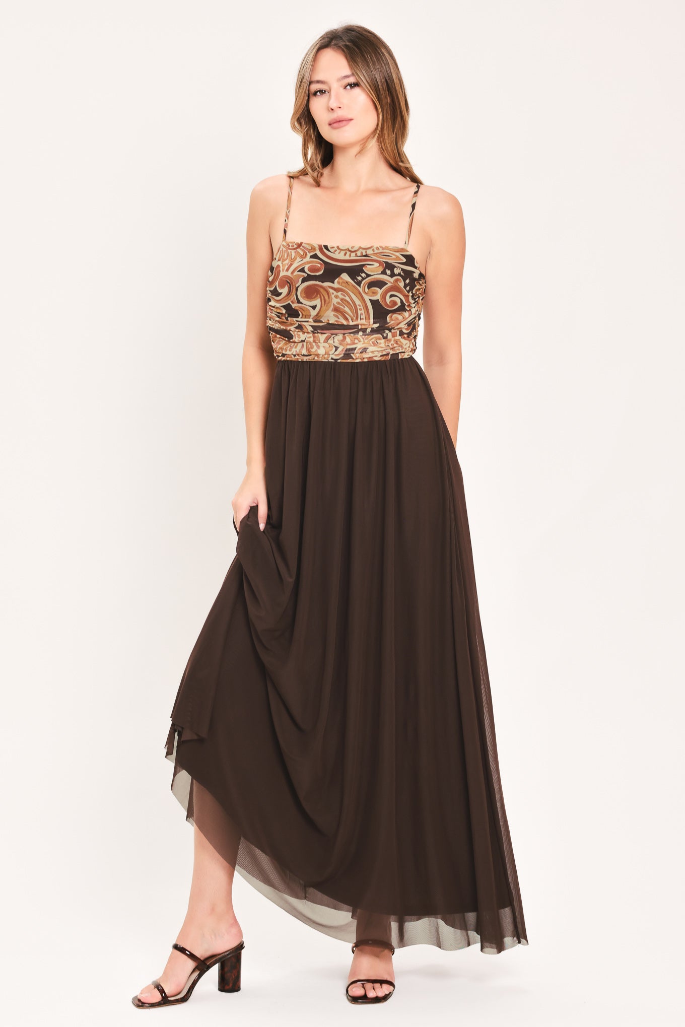 AUTUMN ARABESQUE KISS POWER MESH MAXI DRESS