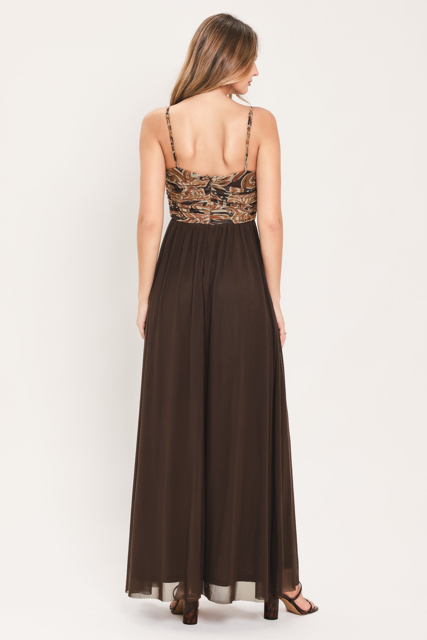 AUTUMN ARABESQUE KISS POWER MESH MAXI DRESS