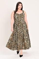DESERT ROSE LEOPARD WOVEN MIDI DRESS - Flying Tomato - Flyclothing LLC