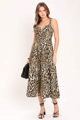 DESERT ROSE LEOPARD WOVEN MIDI DRESS