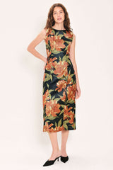 STARRY NOIR BLACK METALLIC TEXTURED COLUMN DRESS