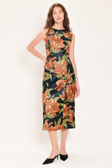 STARRY NOIR BLACK METALLIC TEXTURED COLUMN DRESS - Flying Tomato - Flyclothing LLC