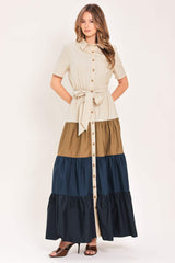MARINA SUNSET WOVEN MAXI SHIRT DRESS