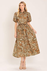 VINTAGE PAISLEY WOVEN MIDI DRESS