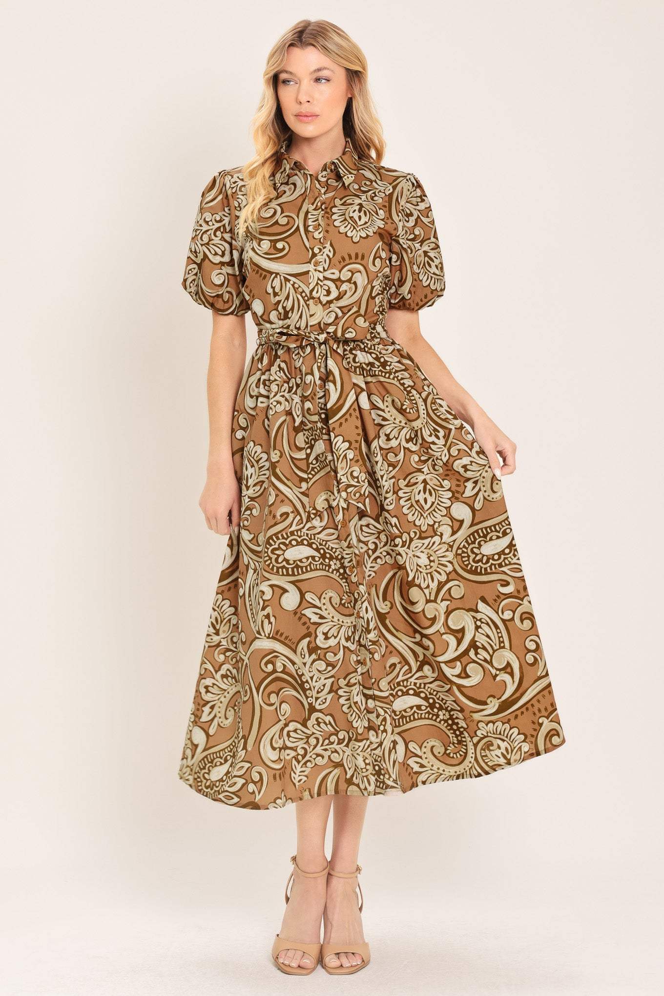 VINTAGE PAISLEY WOVEN MIDI DRESS