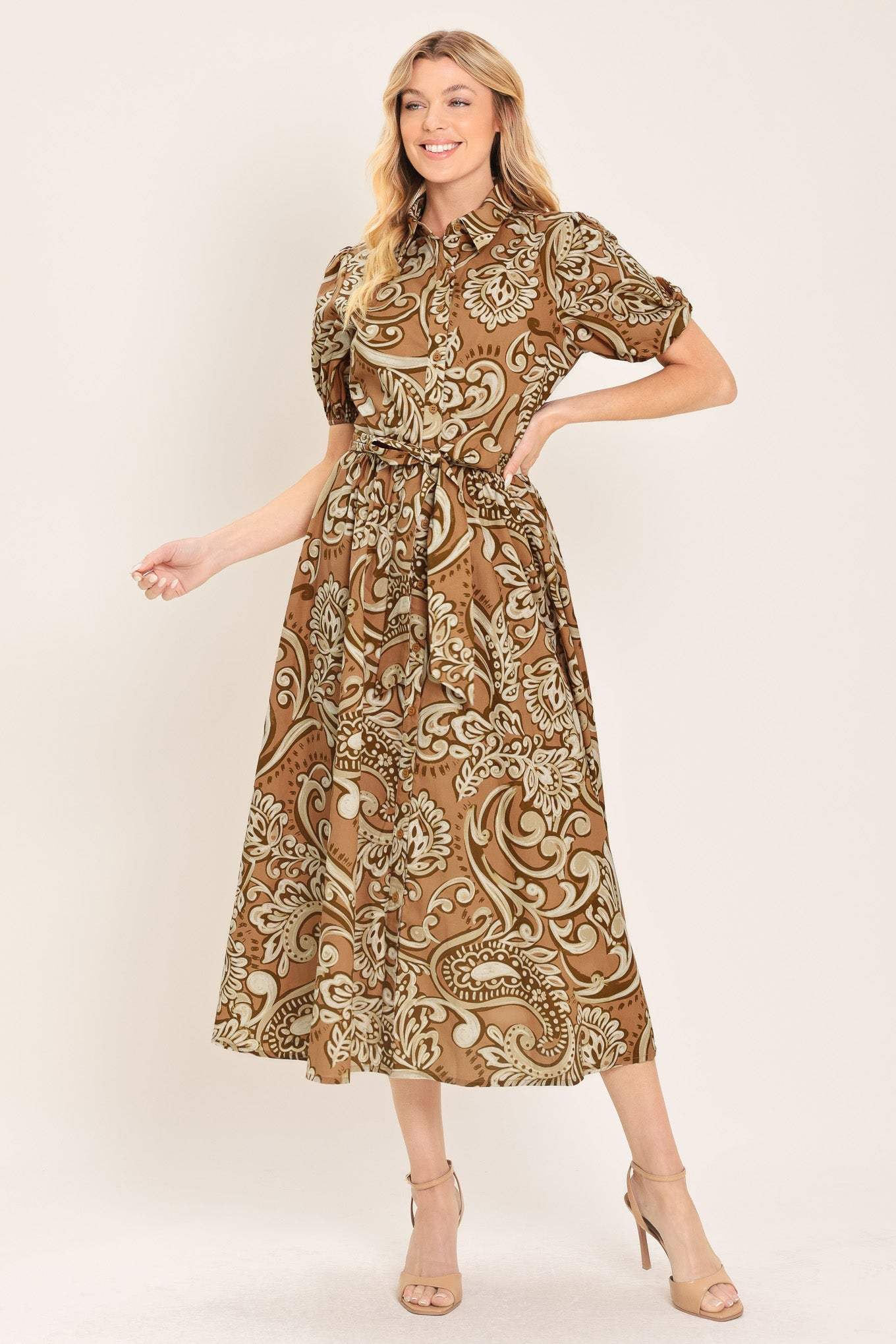 VINTAGE PAISLEY WOVEN MIDI DRESS