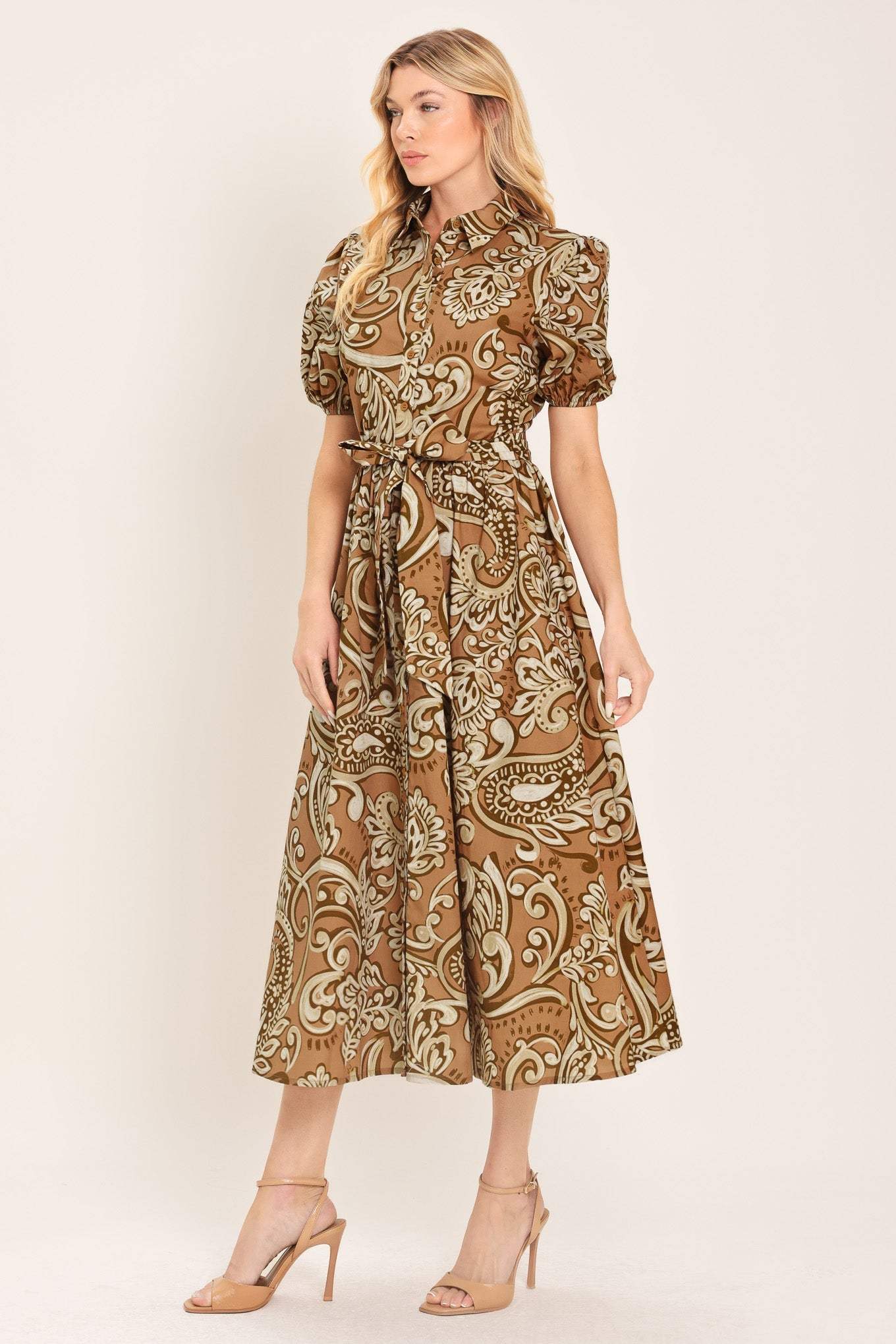 VINTAGE PAISLEY WOVEN MIDI DRESS